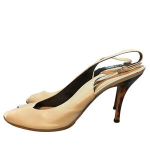 GUCCI WHITE LEATHER TORTOISE SHELL SLINGBACK HEELS